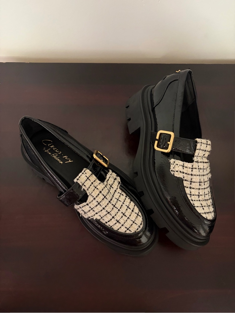 Circus NY by Sam Edelman Tweed Patent Platform Loafers- 7.5 NWOT